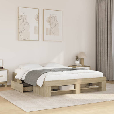 Bed Frame without Mattress Sonoma Oak 150x200 cm Engineered Wood Payday Deals