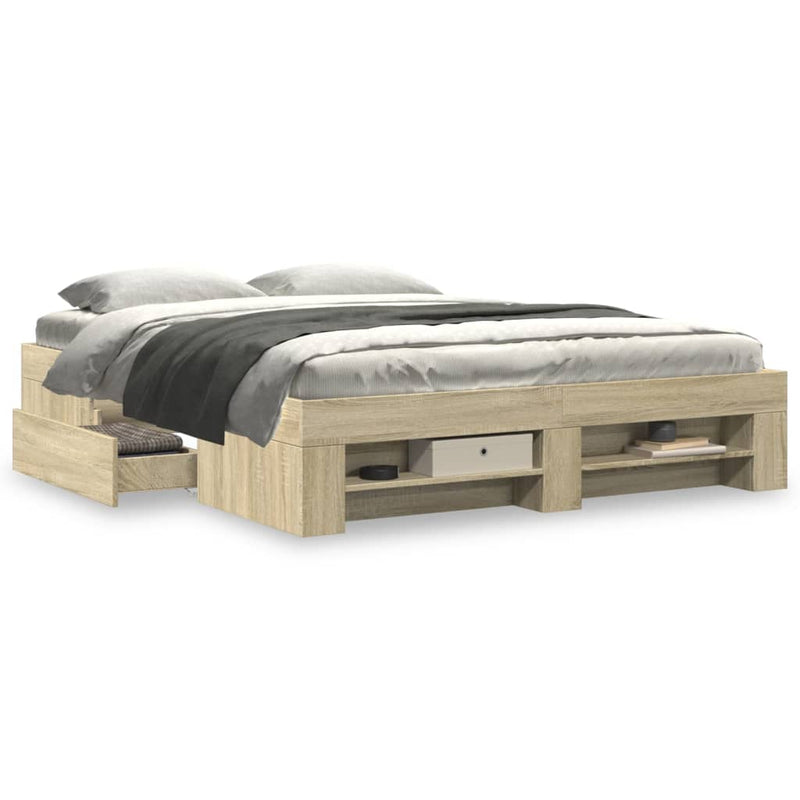Bed Frame without Mattress Sonoma Oak 150x200 cm Engineered Wood Payday Deals