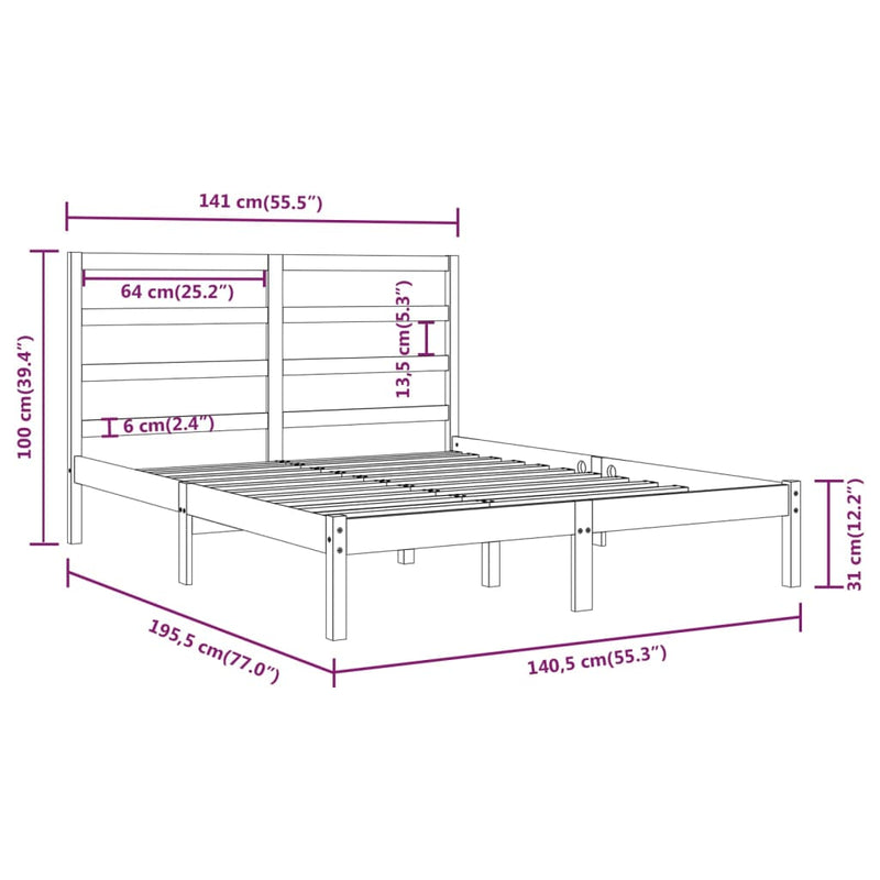 Bed Frame without Mattress White 135x190 cm Solid Wood Payday Deals