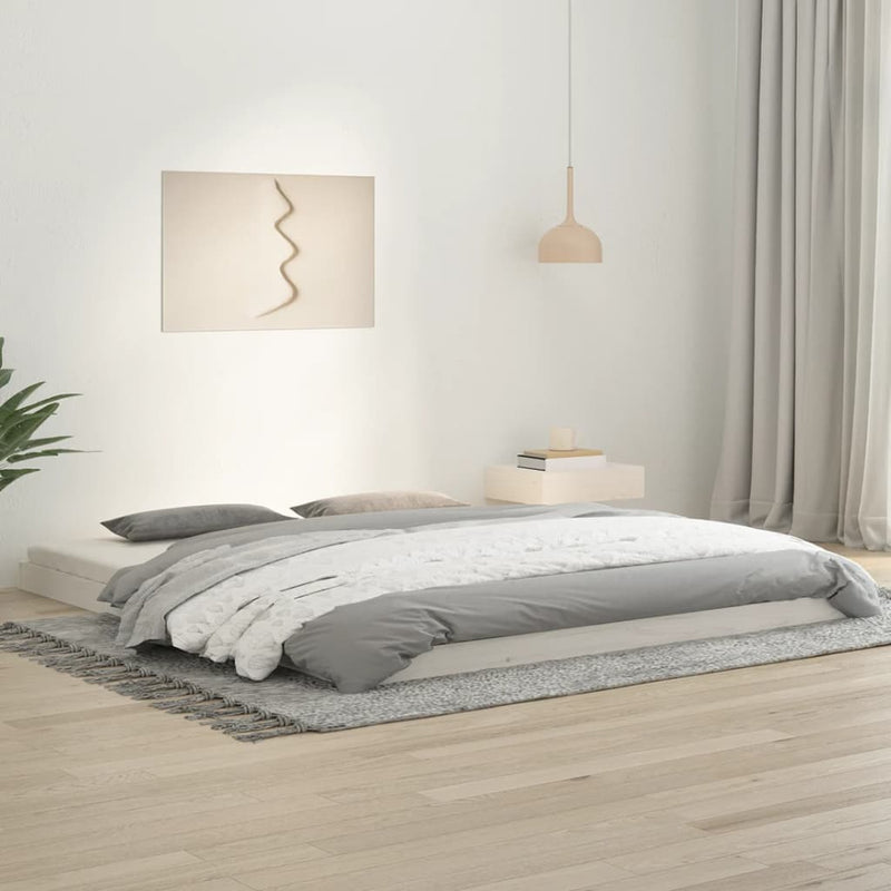 Bed Frame without Mattress White 183x203 cm King Solid Wood Pine Payday Deals