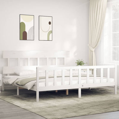 Bed Frame without Mattress White 183x203 cm King Solid Wood Pine Payday Deals