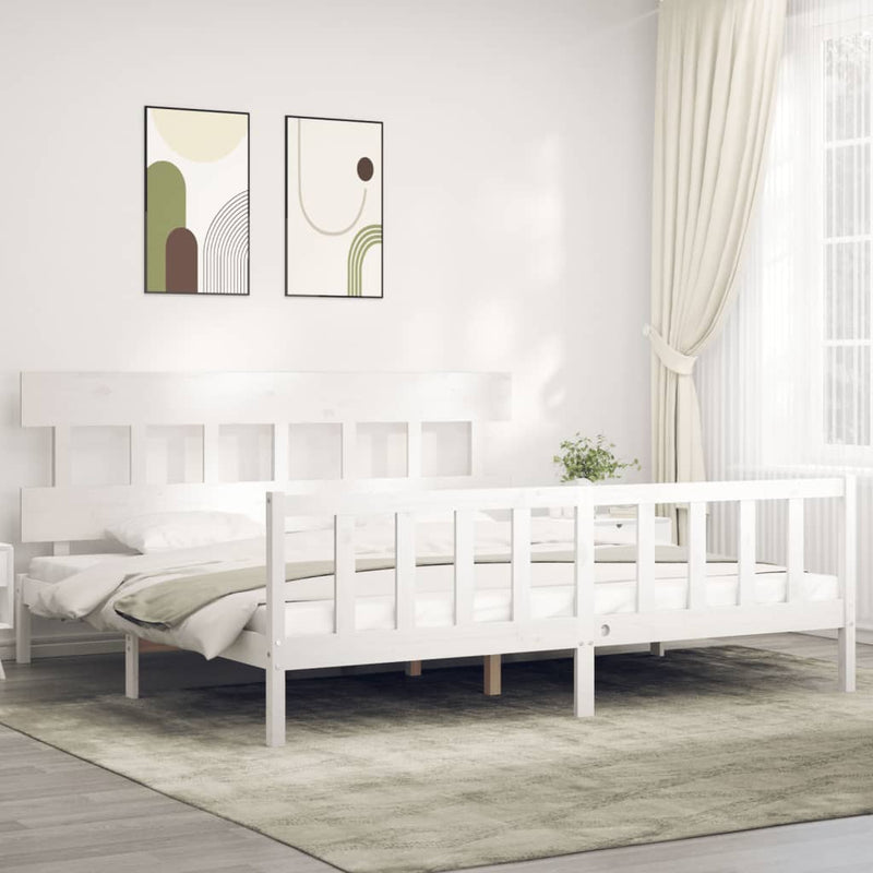 Bed Frame without Mattress White 183x203 cm King Solid Wood Pine Payday Deals
