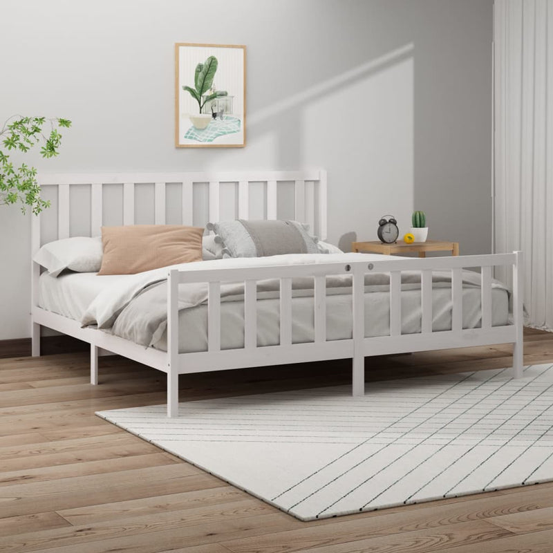 Bed Frame without Mattress White 183x203 cm King Solid Wood Pine Payday Deals