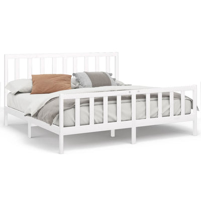Bed Frame without Mattress White 183x203 cm King Solid Wood Pine Payday Deals