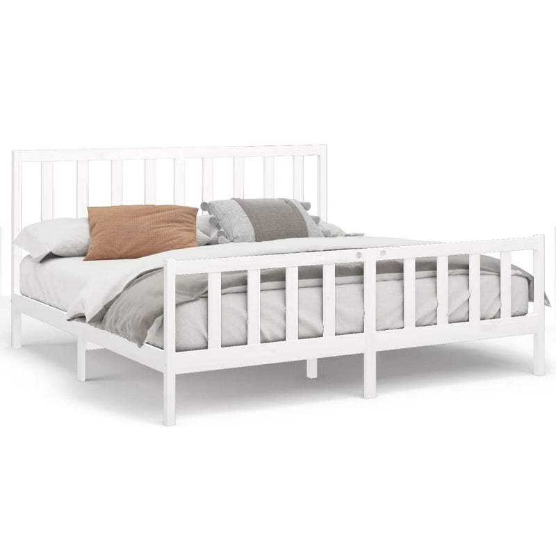 Bed Frame without Mattress White 183x203 cm King Solid Wood Pine Payday Deals