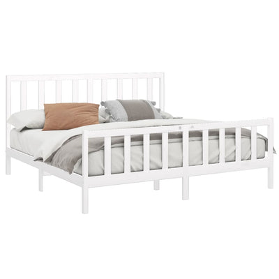 Bed Frame without Mattress White 183x203 cm King Solid Wood Pine Payday Deals