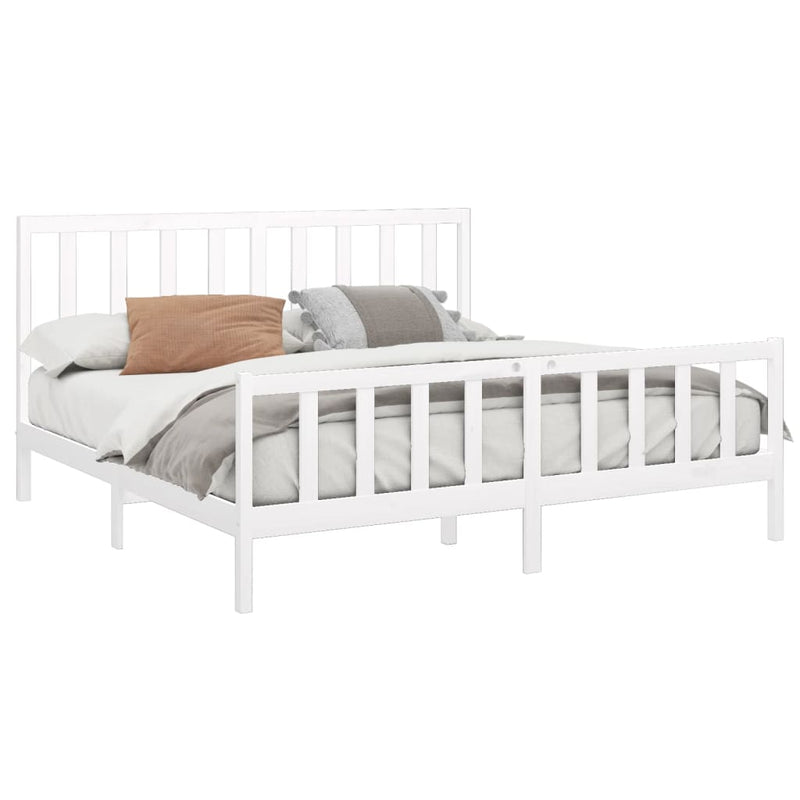 Bed Frame without Mattress White 183x203 cm King Solid Wood Pine Payday Deals