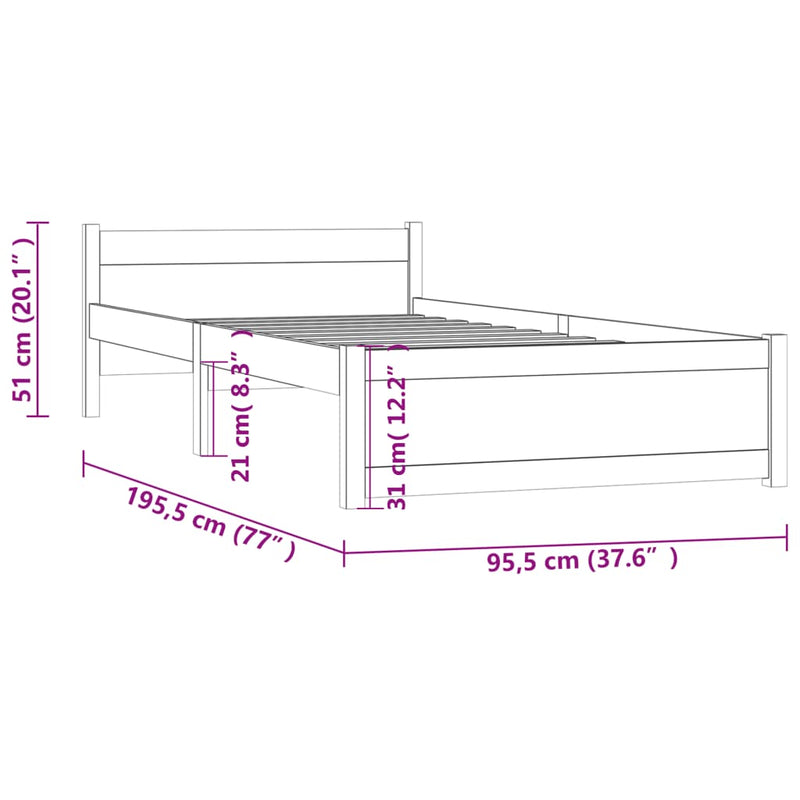 Bed Frame without Mattress White Solid Wood 90x190 cm Payday Deals