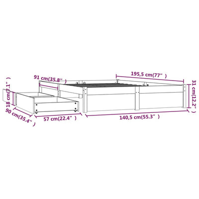 Bed Frame without Mattress with Drawers 135x190 cm Payday Deals