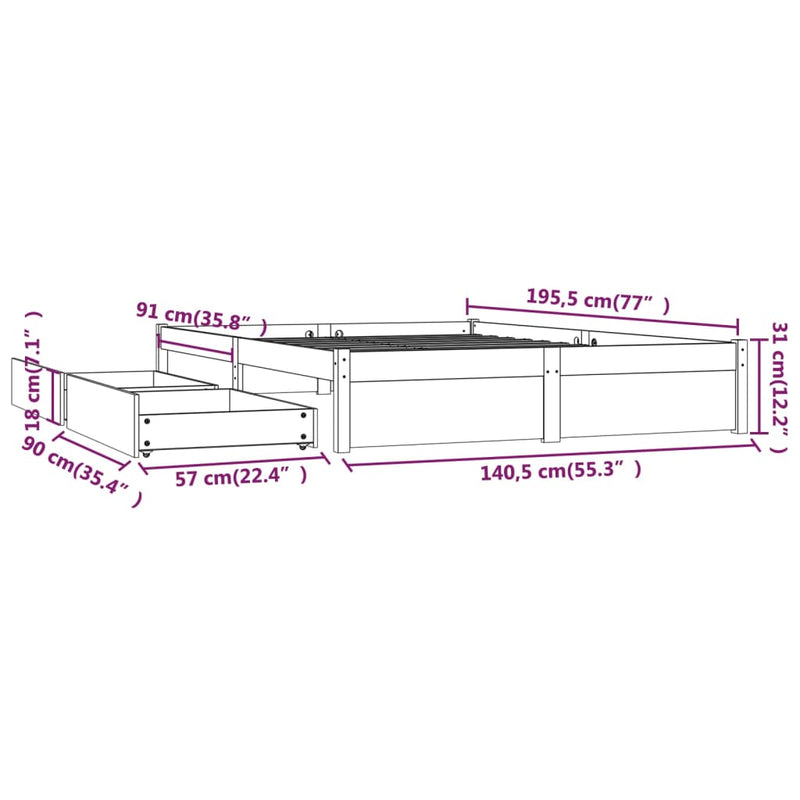 Bed Frame without Mattress with Drawers 135x190 cm Payday Deals