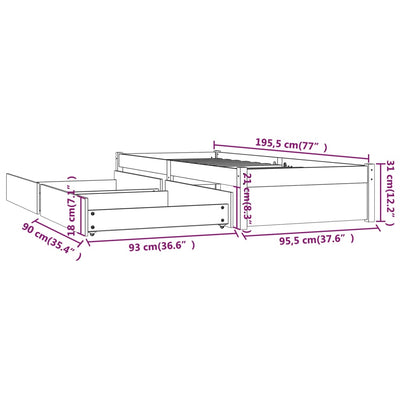 Bed Frame without Mattress with Drawers 90x190 cm Payday Deals
