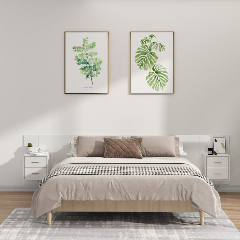 Bed Headboard with Cabinets High Gloss White 240 cm Engineered Wood Payday Deals