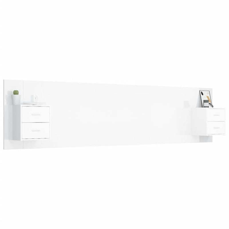 Bed Headboard with Cabinets High Gloss White 240 cm Engineered Wood Payday Deals