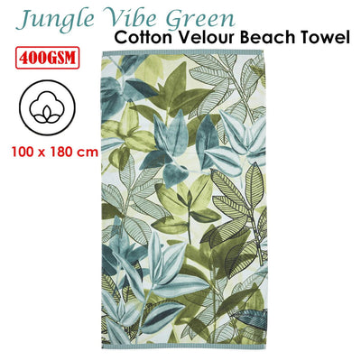 Bedding House Jungle Vibe Green Cotton Velour Beach Towel Payday Deals