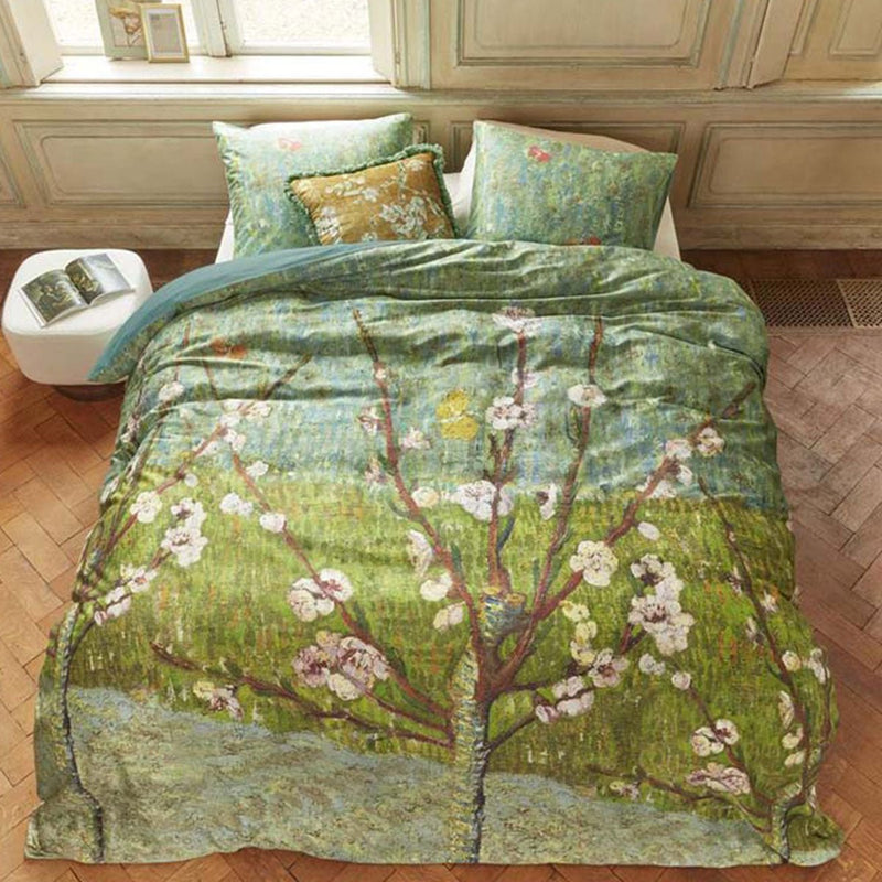 Bedding House Van Gogh Peach Trees Green Cotton Sateen Quilt Cover Set King Payday Deals