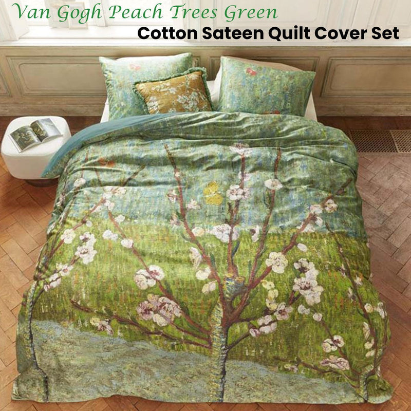 Bedding House Van Gogh Peach Trees Green Cotton Sateen Quilt Cover Set King Payday Deals