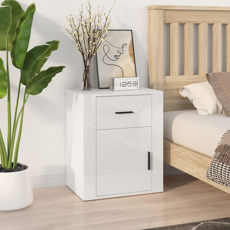Bedside Cabinet High Gloss White 50x36x60 cm Engineered Wood Payday Deals