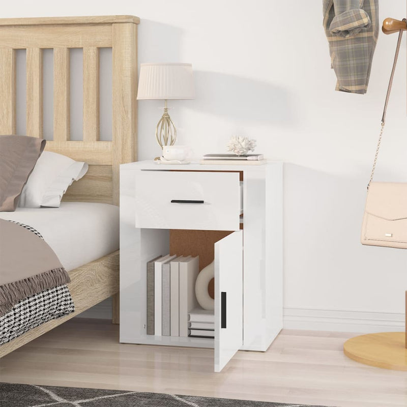 Bedside Cabinet High Gloss White 50x36x60 cm Engineered Wood Payday Deals