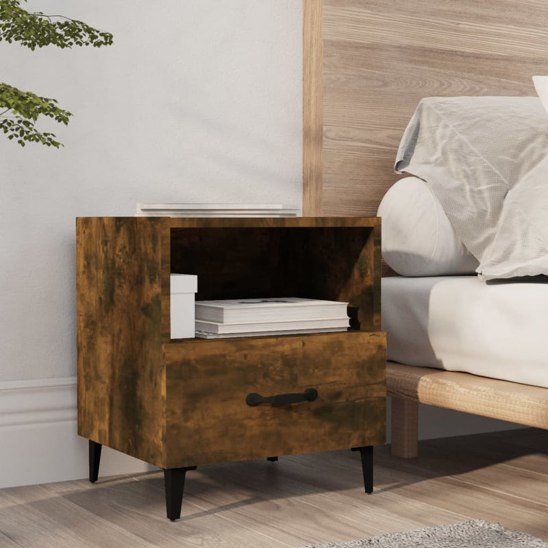 Bedside Cabinet Smoked Oak Engineered Wood Payday Deals