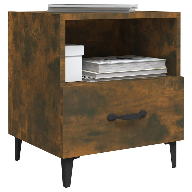 Bedside Cabinet Smoked Oak Engineered Wood Payday Deals