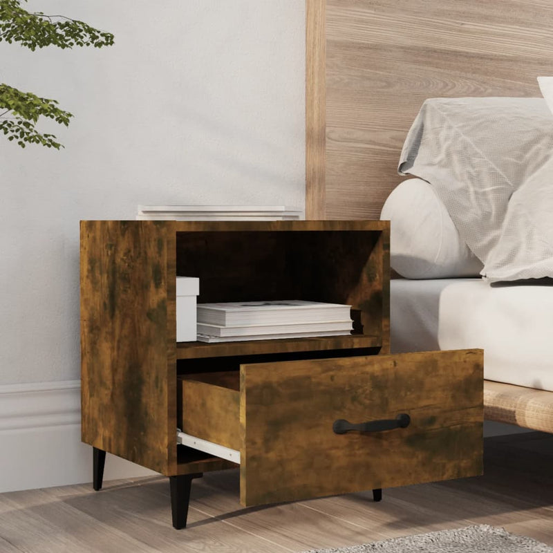 Bedside Cabinet Smoked Oak Engineered Wood Payday Deals