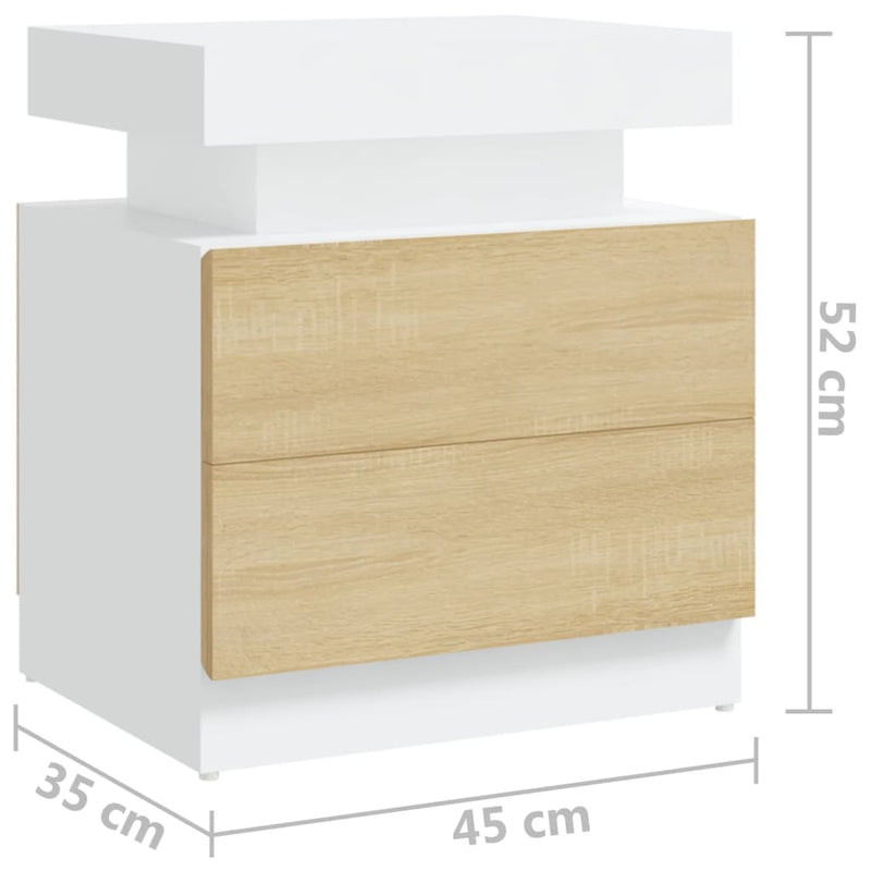 Bedside Cabinet White and Sonoma Oak 45x35x52 cm Engineered Wood Payday Deals