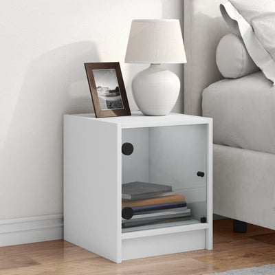 Bedside Cabinet with Glass Door White 35x37x42 cm Payday Deals