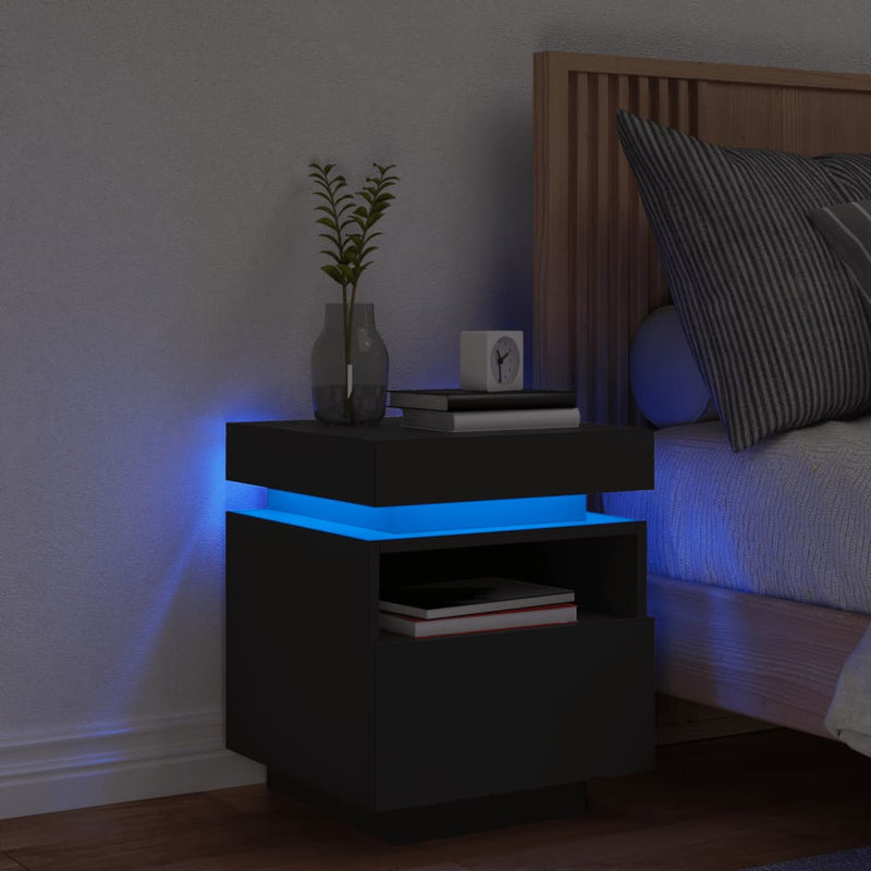 Bedside Cabinet with LED Lights Black 40x39x48.5 cm Payday Deals
