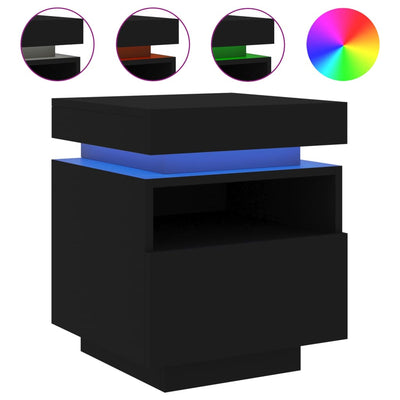 Bedside Cabinet with LED Lights Black 40x39x48.5 cm Payday Deals
