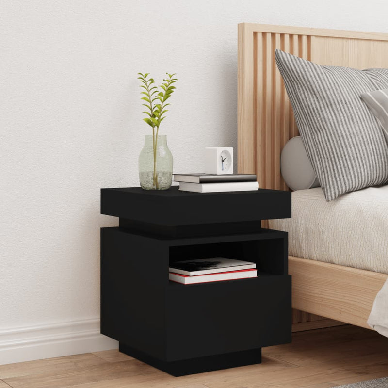 Bedside Cabinet with LED Lights Black 40x39x48.5 cm Payday Deals