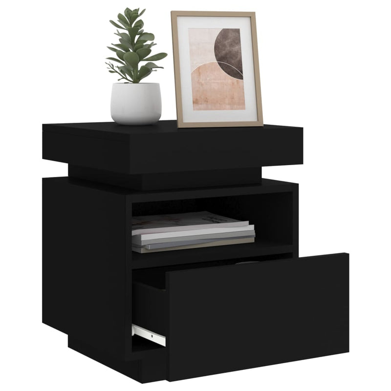 Bedside Cabinet with LED Lights Black 40x39x48.5 cm Payday Deals