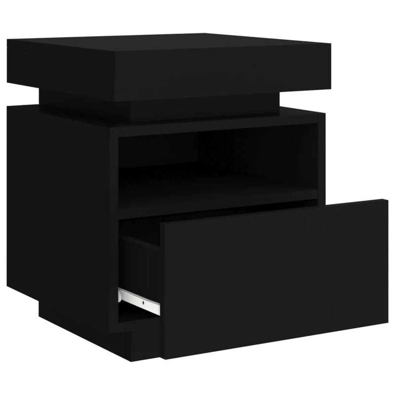 Bedside Cabinet with LED Lights Black 40x39x48.5 cm Payday Deals