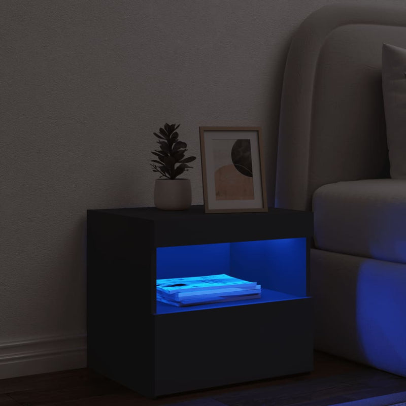Bedside Cabinet with LED Lights Black 50x40x45 cm Payday Deals
