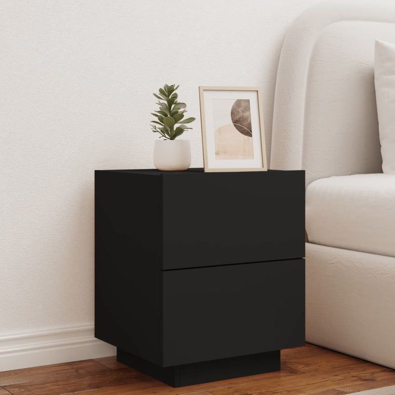 Bedside Cabinet with LED Lights Black Engineered Wood Payday Deals