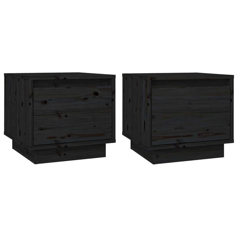 Bedside Cabinets 2 pcs Black 35x34x32 cm Solid Wood Pine Payday Deals