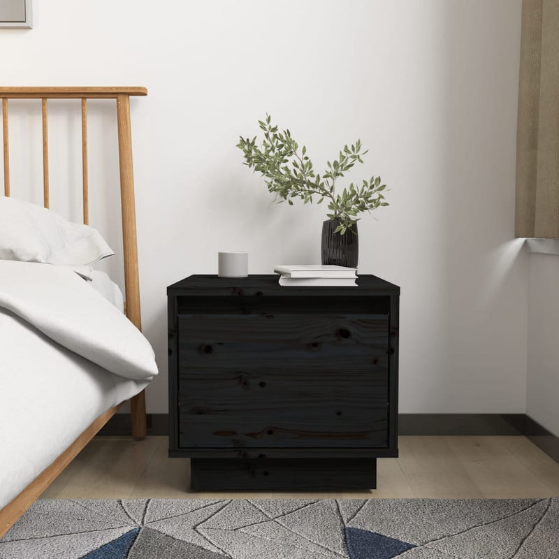 Bedside Cabinets 2 pcs Black 35x34x32 cm Solid Wood Pine Payday Deals