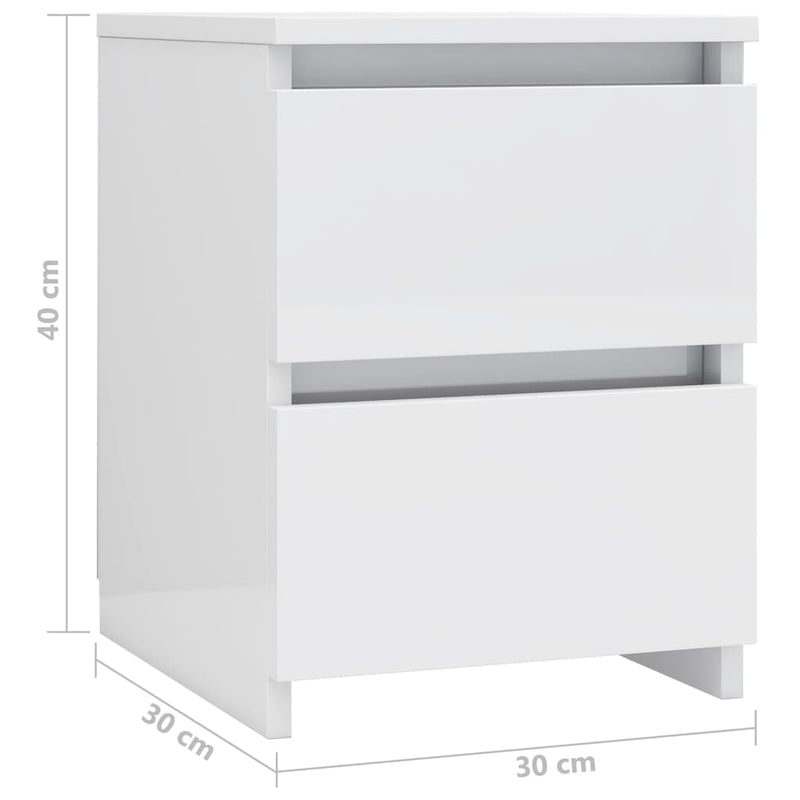 Bedside Cabinets 2 pcs High Gloss White 30x30x40 cm Engineered Wood Payday Deals