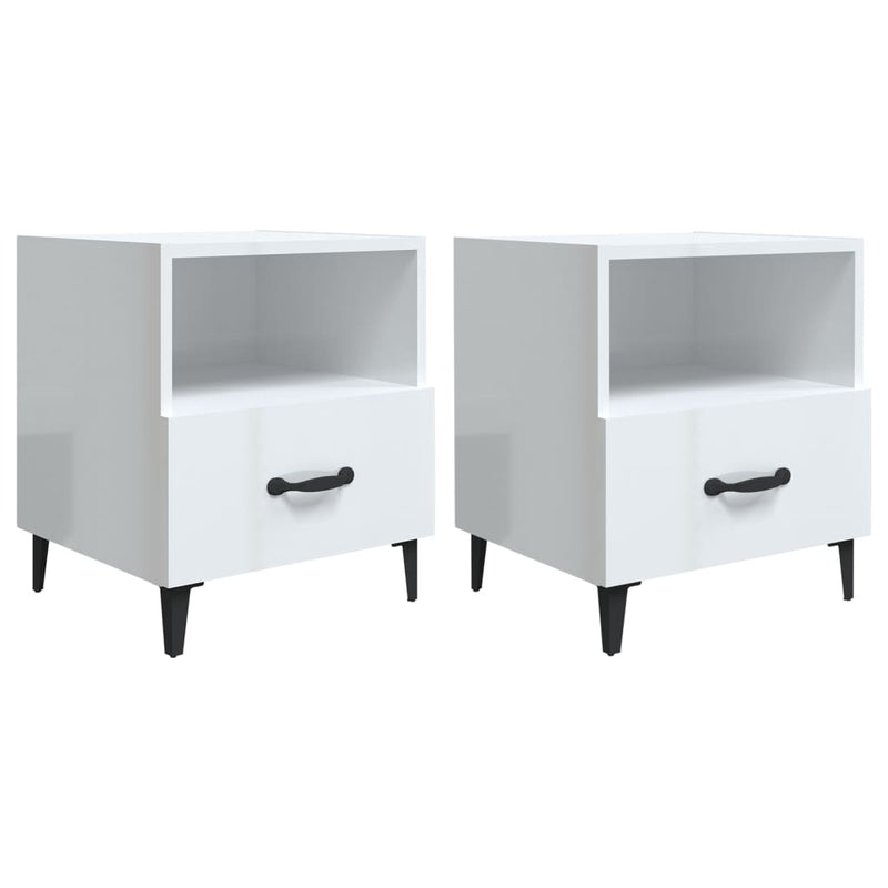 Bedside Cabinets 2 pcs High Gloss White Engineered Wood Payday Deals