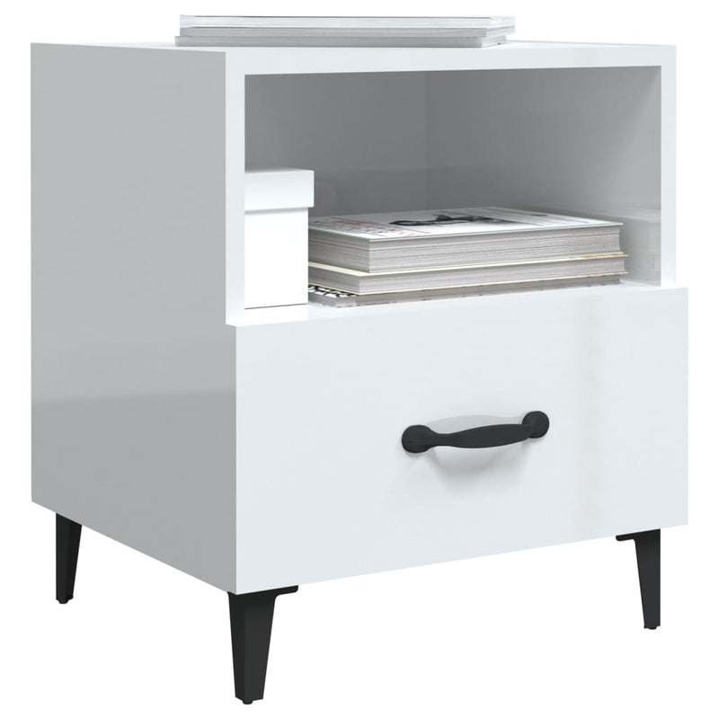 Bedside Cabinets 2 pcs High Gloss White Engineered Wood Payday Deals