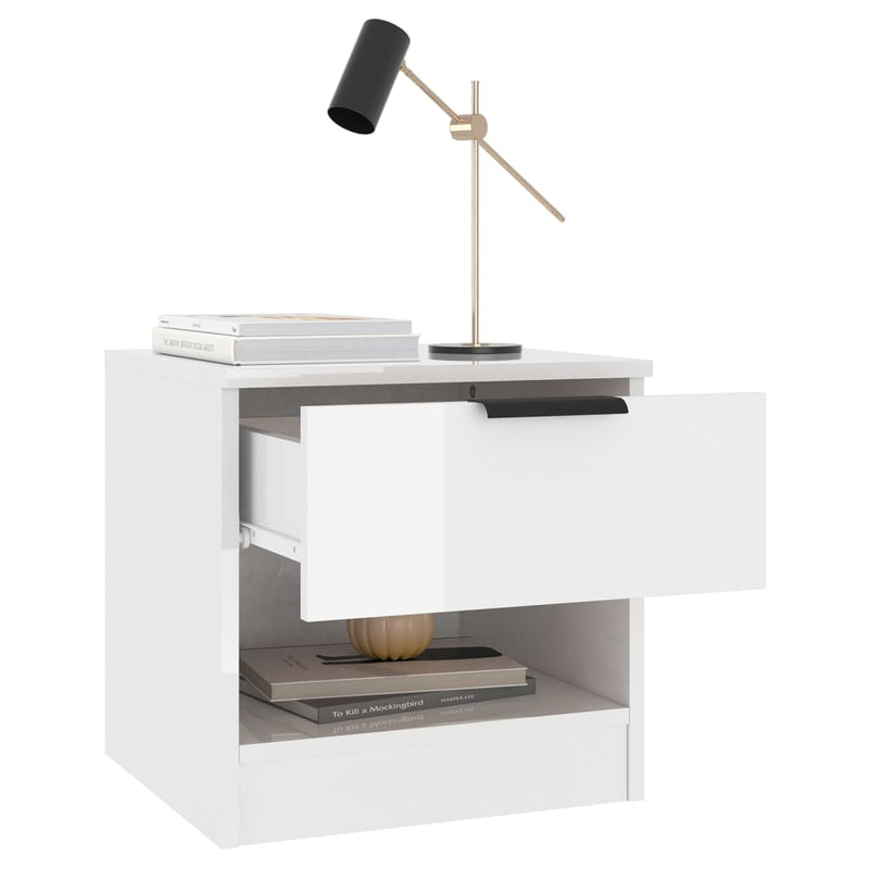 Bedside Cabinets 2 pcs High Gloss White Engineered Wood Payday Deals