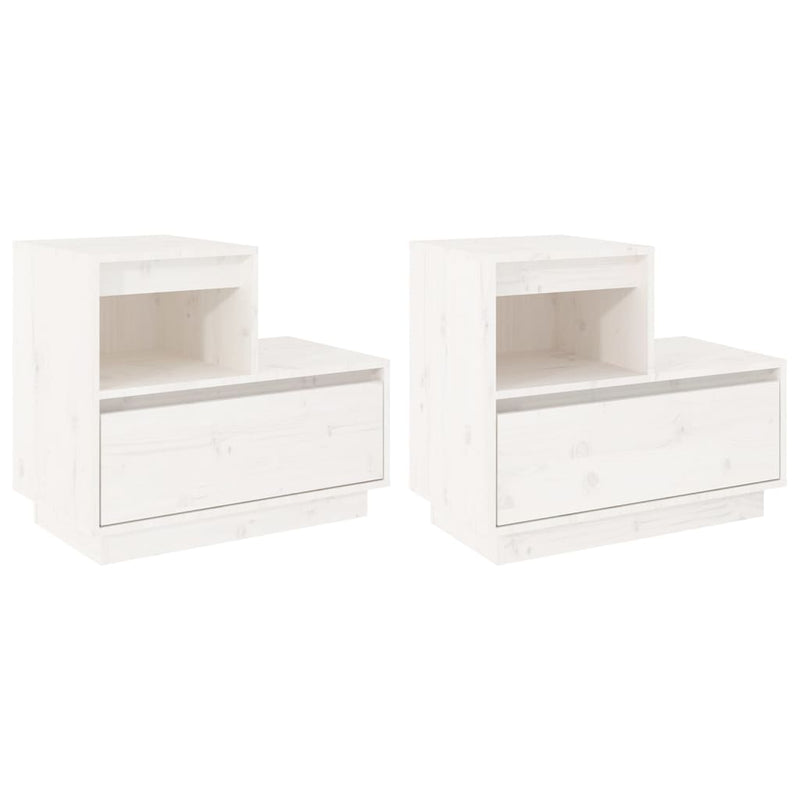 Bedside Cabinets 2 pcs White 60x34x51 cm Solid Wood Pine Payday Deals