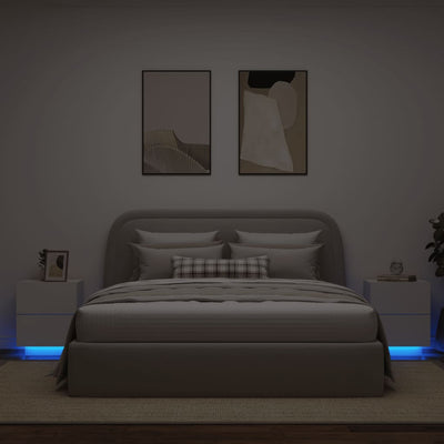 Bedside Cabinets with LED Lights 2 pcs White Engineered Wood Payday Deals