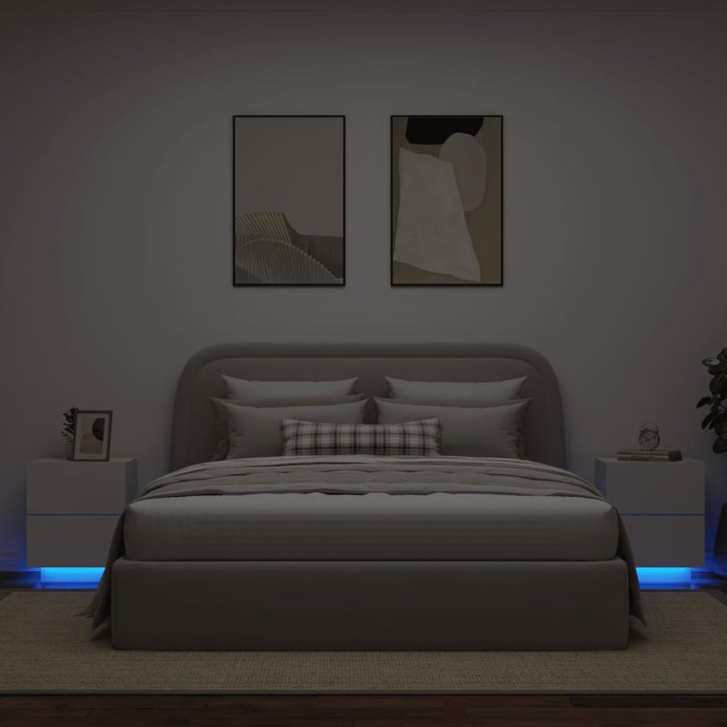 Bedside Cabinets with LED Lights 2 pcs White Engineered Wood Payday Deals