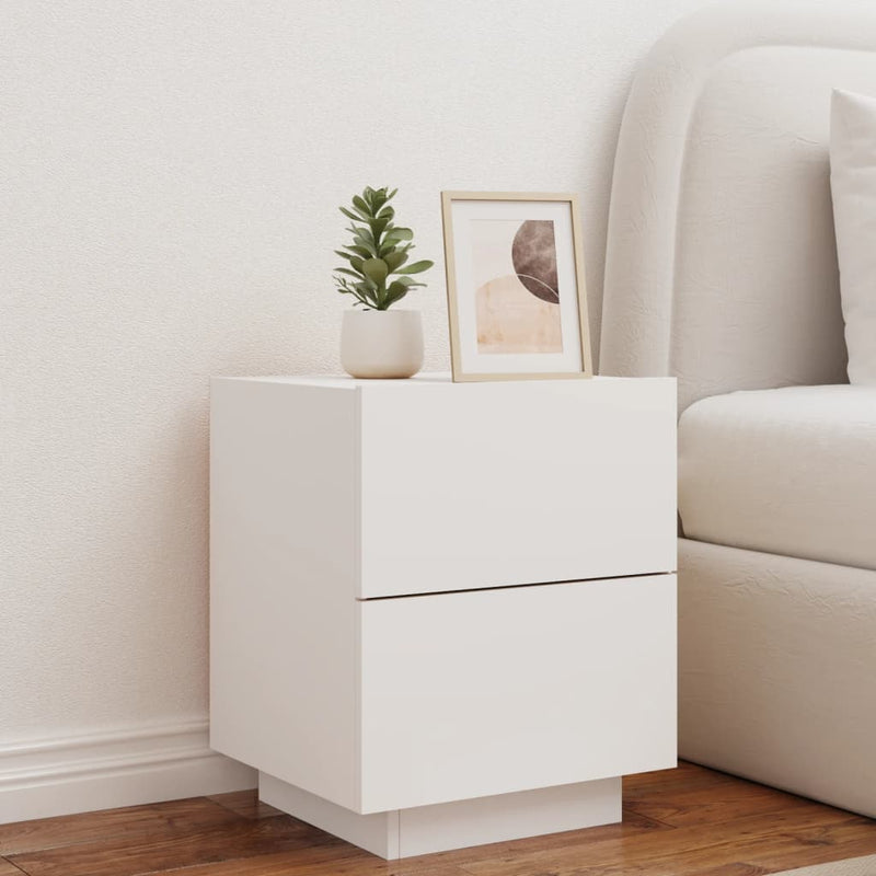 Bedside Cabinets with LED Lights 2 pcs White Engineered Wood Payday Deals