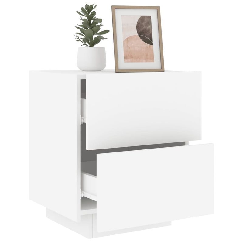 Bedside Cabinets with LED Lights 2 pcs White Engineered Wood Payday Deals