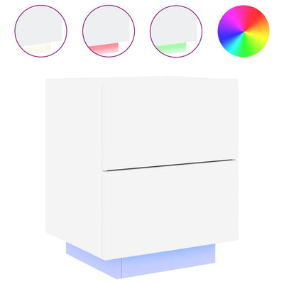 Bedside Cabinets with LED Lights 2 pcs White Engineered Wood Payday Deals