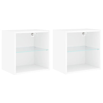 Bedside Cabinets with LED Lights Wall-mounted 2 pcs White Payday Deals
