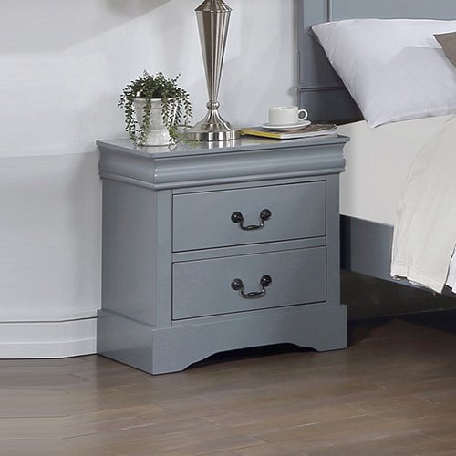 Bedside Table Grey Colour With 2 Drawers Night Stand Solid Wood Metal Handles Payday Deals