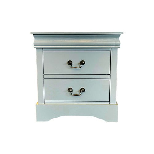 Bedside Table Grey Colour With 2 Drawers Night Stand Solid Wood Metal Handles Payday Deals