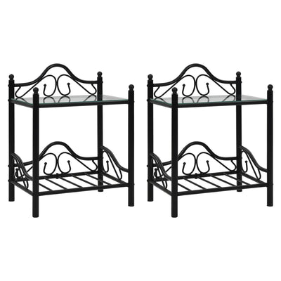 Bedside Tables 2 pcs Steel and Tempered Glass 45x30.5x60 cm Black Payday Deals